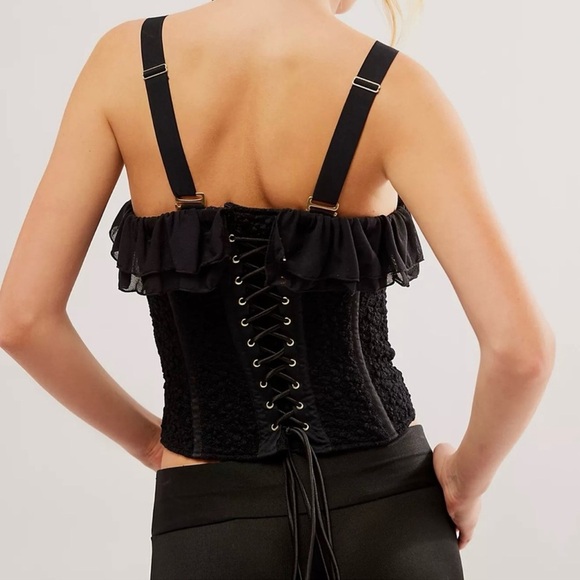 NWT $178 HAH Free People Seams Like A Princess Corset Small Top Noir Black Lace - Picture 4 of 16